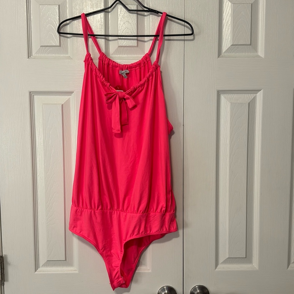 White Birch Pink Sleeveless Body Suit With Adjustable Tie Front Detail